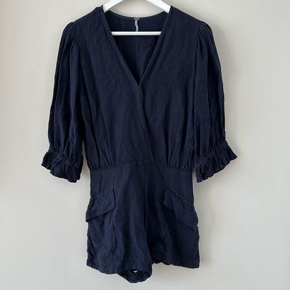 Young Fabulous and Broke YFB Morgan Romper French Navy Shorts Linen Playsuit Sm - Picture 2 of 13